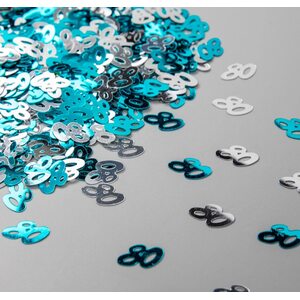 80th Birthday Confetti - Blue & Silver by Shatchi