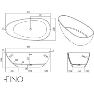 Talavera Freestanding Matt Stone Bath - White / 1700mm by Fino Stone