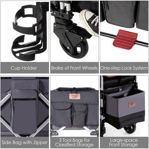 Push Pull Stroller Wagon with Adjustable Handle Bar - Grey by Costway