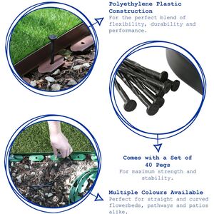 Flexible Plastic Lawn Edging with 40 Pegs Mallet - 10m x 4cm - Green - Green by Harbour Housewares