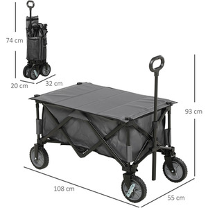 Outsunny Folding Garden Trolley on Wheels Trolley Utility Wagon - Grey by Outsunny