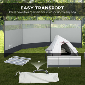 Outsunny Camping Windbreaks w Clear Windows and Carry Bag, 440 x 140cm, Grey - Grey by Outsunny