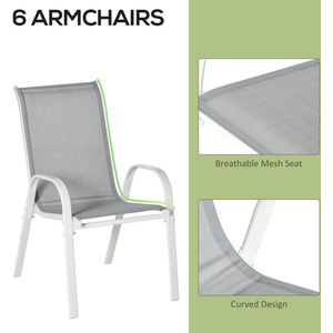 Outsunny 7 PCS Outdoor Dining Set with Table and Chairs - White, Grey by Outsunny