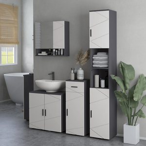 kleankin Tall Bathroom Storage Cabinet with Doors and Shelves - Light Grey by kleankin