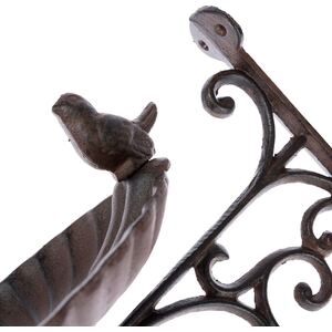 Brown Decorative Bird Bath with Wall Bracket Cast Iron - Brown by Homescapes