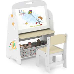 4-in-1 Kids Art Easel - White & Natural by Costway