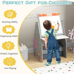 Double-Sided Kids Art Easel Toddler Table Chair Set by Costway