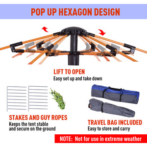 Outsunny Six Man Hexagon Pop Up Tent - Orange and Blue by Outsunny