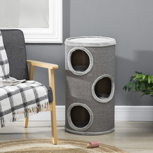 PawHut Cat Barrel Kitten Tree Tower for Indoor Cats - Light Grey by PawHut