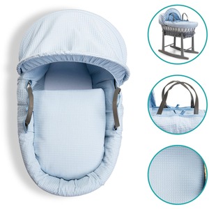Waffle Grey Wicker Moses Basket - Blue by Clair de Lune
