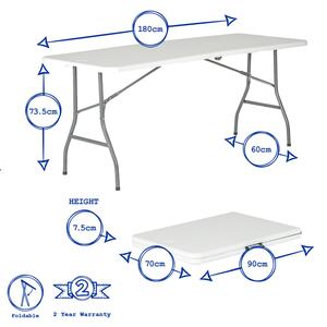 Rectangle White Folding Trestle Table 180cm - White by Harbour Housewares