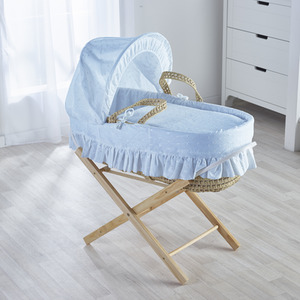 Broderie Anglaise Blue Moses Basket - Turquoise by Kinder Valley