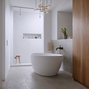 Girona Compact Freestanding Matt Stone Bath - White / 1400mm by Fino Stone