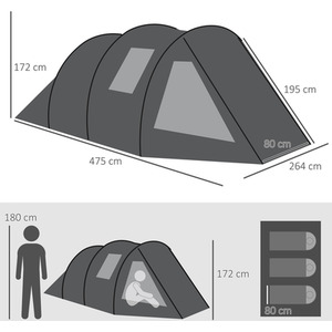 Outsunny Camping Tent with 2 Rooms for 3-4 Persons - Blue by Outsunny