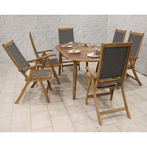 Ellipse Table with 6 x Henley Textylene Recliner Armchairs - Brown by Royalcraft
