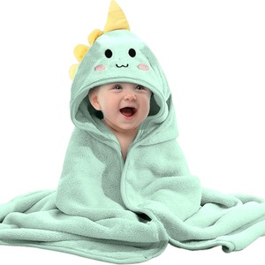 Ultra Soft Coral Fleece Hooded Baby Towel Dinosaur Design - Green by Dyzi