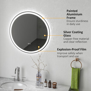 kleankin Bathroom Mirror with LED Lights, Dimmable Touch Switch - White, Clear by kleankin