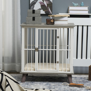 PawHut Dog Crate Furniture Pet Kennel with Cushion - Grey / 64.5cm by PawHut