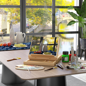 Vinsetto Wooden Table Easel Box with Storage Portable Folding Artist Easel - Natural by Vinsetto