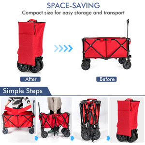 Costway Collapsible Folding Outdoor Utility Wagon Cart-Red - Red by Costway