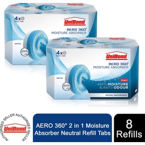 UniBond AERO 360 Moisture Absorber and Neutral Refill Tab 450g, 4pk x 2 - Dehumidifier by UniBond