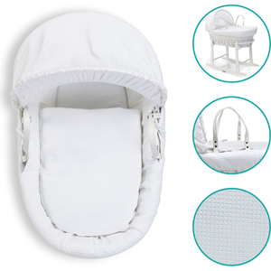 Waffle White Wicker Moses Basket - White by Clair de Lune