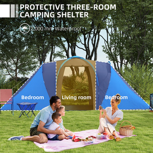 Outsunny 4-6 Man Tunnel Tent with 2 Bedroom and Living Area, Grey and Blue by Outsunny