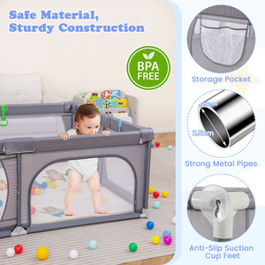 Extra Large Baby Playard Baby Playpen - Light Grey by Costway