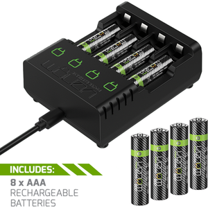 Venom Rechargeable Battery Charging Dock plus 8 x AAA 800mAh Batteries - Black by Venom