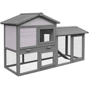 PawHut Wooden 2 Tier Small Animal Hutch - Grey by PawHut