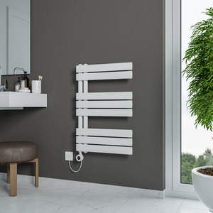 Lola Open Electric Designer Towel Radiator - WHITE / 50cm by Agadon