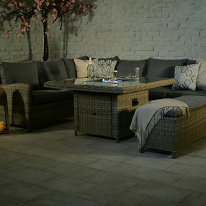 Wentworth Fire Pit 7pc Deluxe Modular Corner Dining Lounging Set - Grey by Royalcraft