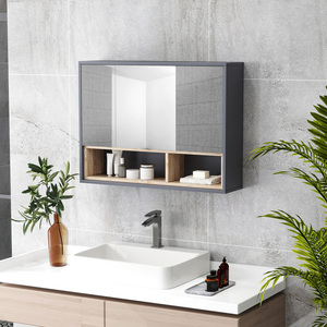HOMCOM Bathroom Wall Mounted Mirror Cabinet Grey - Grey by HOMCOM
