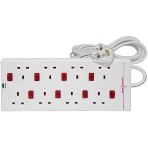 2m 8 Gang Way Surge Protected Extension Lead Individually Neon Switch - White by ShaniTech