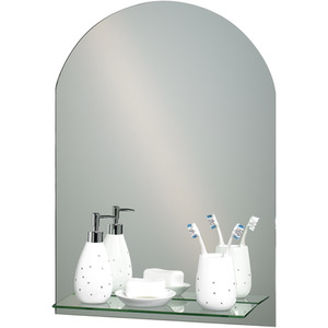 Arched Frameless Bathroom Mirror with Glass Vanity Shelf - Silver by Showerdrape
