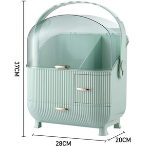 Large Make Up Organiser Dustproof Cosmetic Storage Box with Handle - Green by Livingandhome