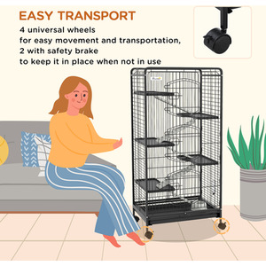 PawHut 6-Level Removable Small Animal Cage, 131cm - Black - Black by PawHut