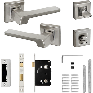 Spectra Satin Nickel Bathroom Door Lever Handles - Bathroom Kit - Satin Nickel by DecorAndDecor