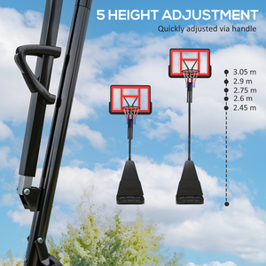 2.45-3.05m Adjustable Basketball Hoop and Stand with Wheels - Red by SPORTNOW