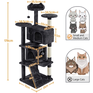 Multilevel Cat Tree with Scratching Posts - Black / 178cm by Yaheetech