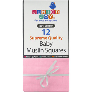 Junior Joy Muslin Squares (Pack of 12) - Pink by Junior Joy