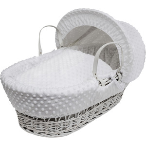 White Dimple White Wicker Moses Basket with White Rocking Stand - Grey by Kinder Valley
