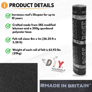 Premium Torch on Heavy Duty Roofing Felt Mineral Capsheet SBS Bitumen Membrane - Black by NOVECRAFTO
