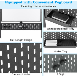 Magnetic White Board with Pegboard - Black by Costway