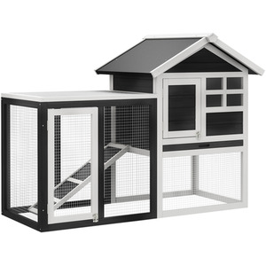 PawHut 122cm Wooden Pet Hutch Small Animal Cage - Grey by PawHut