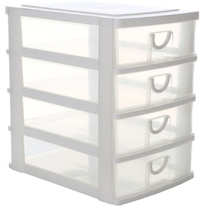 2 Mini Desktop Drawer Units 4 Tier Stationery Desk Storage Organiser 13.8cm - Silver & White by GEM