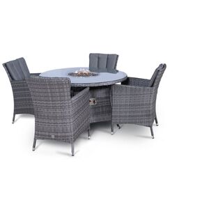 Savannah Fire Pit Round Rattan Patio Dining Set - Grey / 4 by Giardino