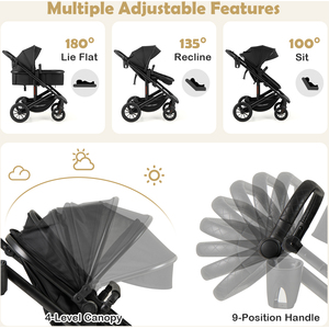 3-in-1 Newborn Stroller - Black by Costway