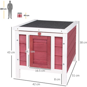 PawHut Wooden Pet Hutch Small Animal House - Red by PawHut