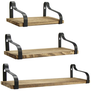 Set of 3 Wooden Floating Wall Shelves - Brown by Livingandhome